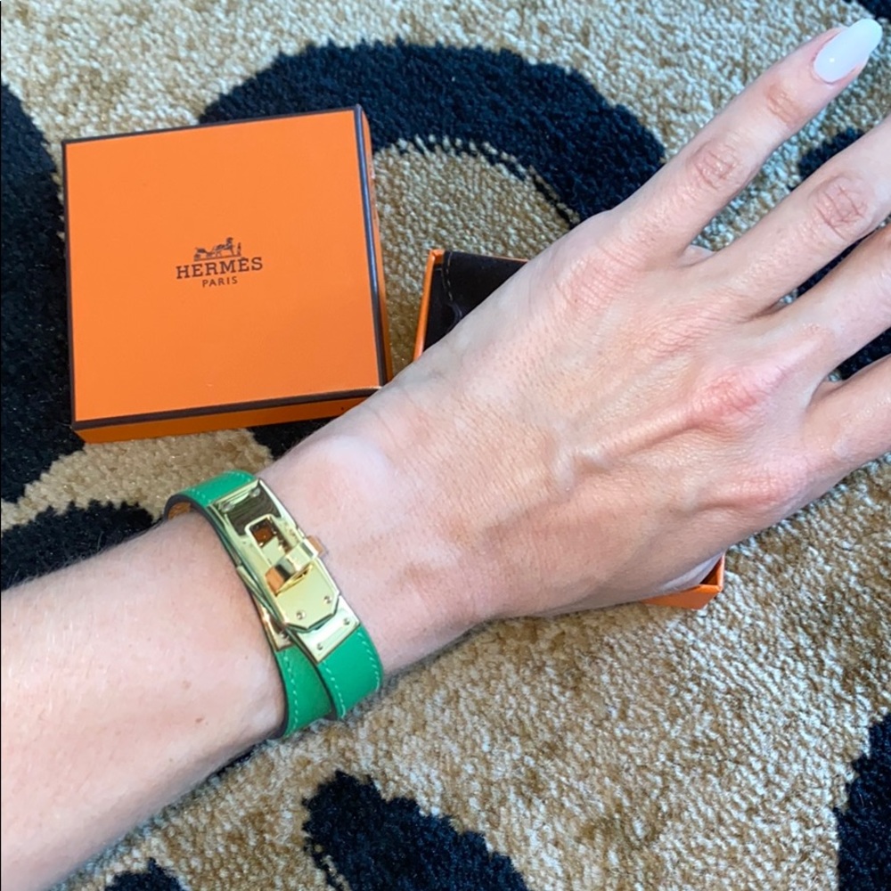 Hermès Kelly Double Tour Bracelet in Green XS
